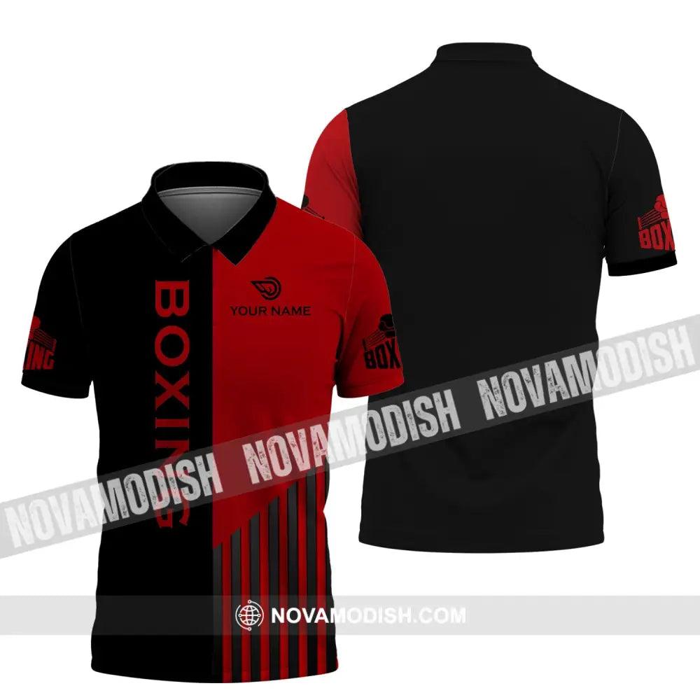 Unisex Shirt - Custom Name Boxing Shirt - Gift For Boxing Player Black And Red Boxing 3D Shirt Polo Shirt / S T-shirt