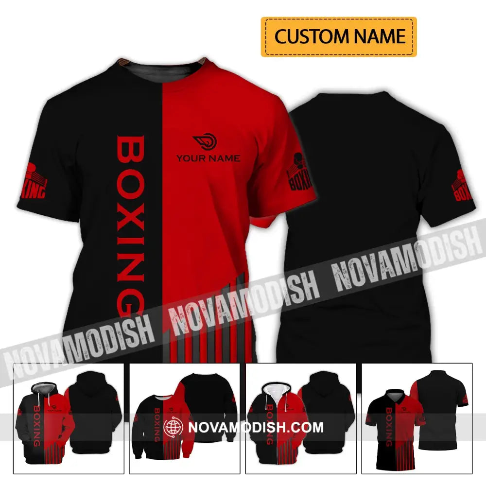 Unisex Shirt - Custom Name Boxing Shirt - Gift For Boxing Player Black And Red Boxing 3D Shirt T-shirt