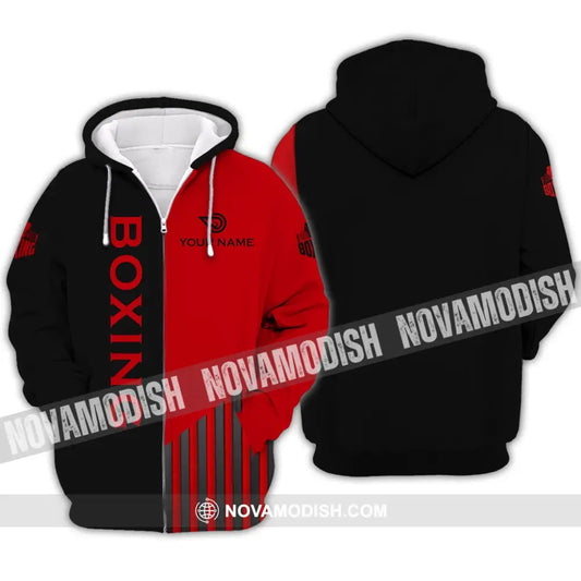 Unisex Shirt - Custom Name Boxing Shirt - Gift For Boxing Player Black And Red Boxing 3D Shirt Zipper Hoodie / S T-shirt