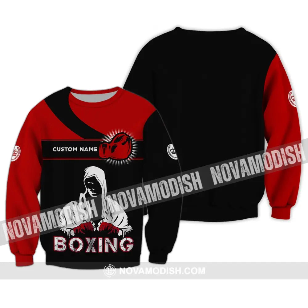 Unisex Shirt - Custom Name Boxing Shirt - Gift For Boxing Player Black And Red Boxing Shirt Long Sleeve / S T-shirt