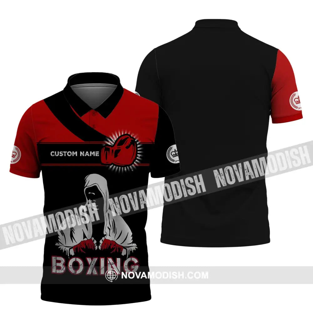 Unisex Shirt - Custom Name Boxing Shirt - Gift For Boxing Player Black And Red Boxing Shirt Polo Shirt / S T-shirt