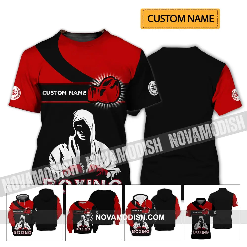 Unisex Shirt - Custom Name Boxing Shirt - Gift For Boxing Player Black And Red Boxing Shirt T-shirt