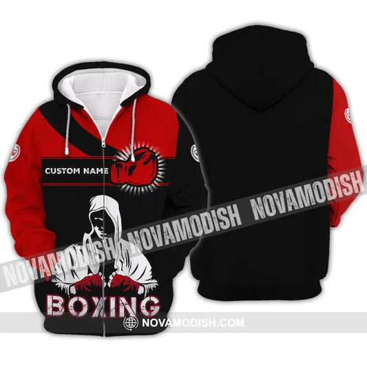 Unisex Shirt - Custom Name Boxing Shirt - Gift For Boxing Player Black And Red Boxing Shirt Zipper Hoodie / S T-shirt