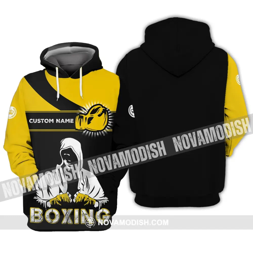 Unisex Shirt - Custom Name Boxing Shirt - Gift For Boxing Player Black And Yellow Boxing Shirt Hoodie / S T-shirt