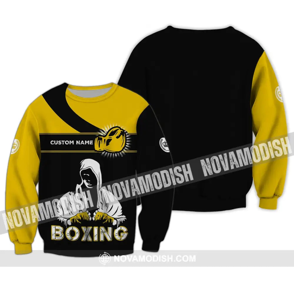 Unisex Shirt - Custom Name Boxing Shirt - Gift For Boxing Player Black And Yellow Boxing Shirt Long Sleeve / S T-shirt