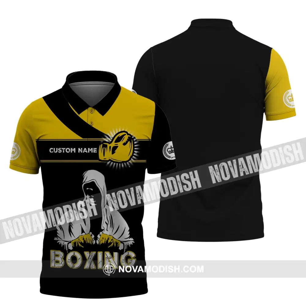 Unisex Shirt - Custom Name Boxing Shirt - Gift For Boxing Player Black And Yellow Boxing Shirt Polo Shirt / S T-shirt