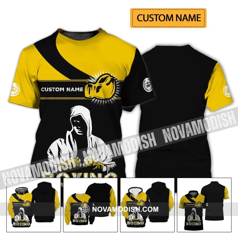 Unisex Shirt - Custom Name Boxing Shirt - Gift For Boxing Player Black And Yellow Boxing Shirt T-shirt