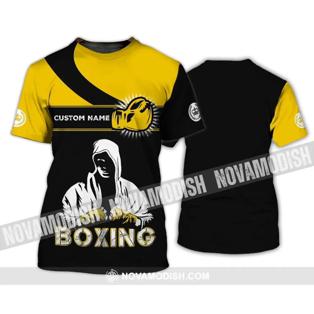 Unisex Shirt - Custom Name Boxing Shirt - Gift For Boxing Player Black And Yellow Boxing Shirt T-Shirt / S T-shirt