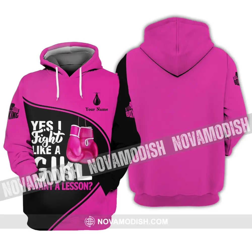 Unisex Shirt - Custom Name Boxing Shirt - Gift For Boxing Player I Fight Like A Girl Want A Lesson Hoodie / S T-shirt