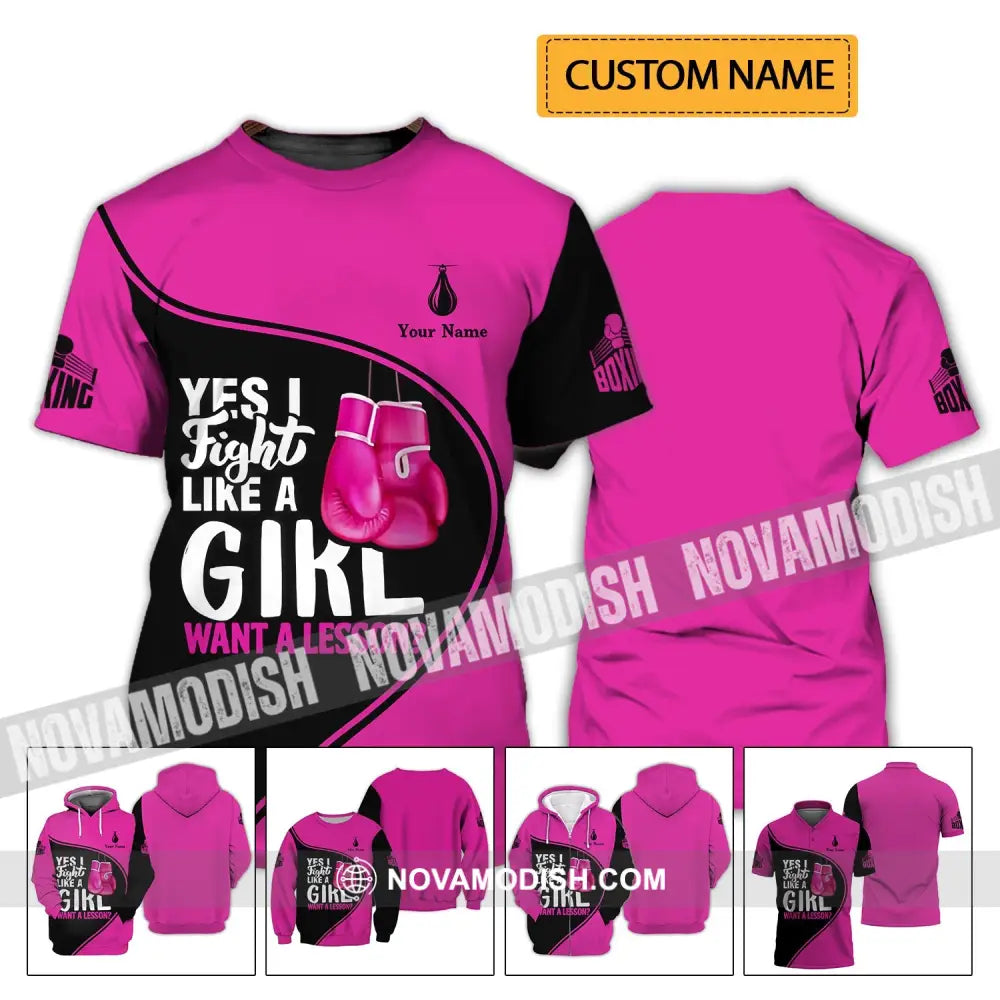 Unisex Shirt - Custom Name Boxing Shirt - Gift For Boxing Player I Fight Like A Girl Want A Lesson T-shirt