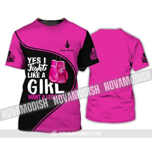 Unisex Shirt - Custom Name Boxing Shirt - Gift For Boxing Player I Fight Like A Girl Want A Lesson T-Shirt / S T-shirt