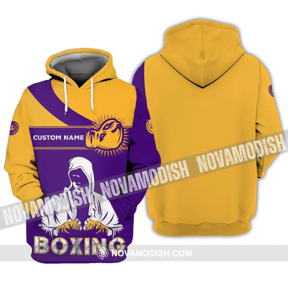Unisex Shirt - Custom Name Boxing Shirt - Gift For Boxing Player Purple And Yellow Boxing Shirt Hoodie / S T-shirt