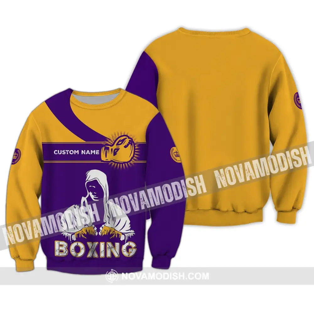 Unisex Shirt - Custom Name Boxing Shirt - Gift For Boxing Player Purple And Yellow Boxing Shirt Long Sleeve / S T-shirt