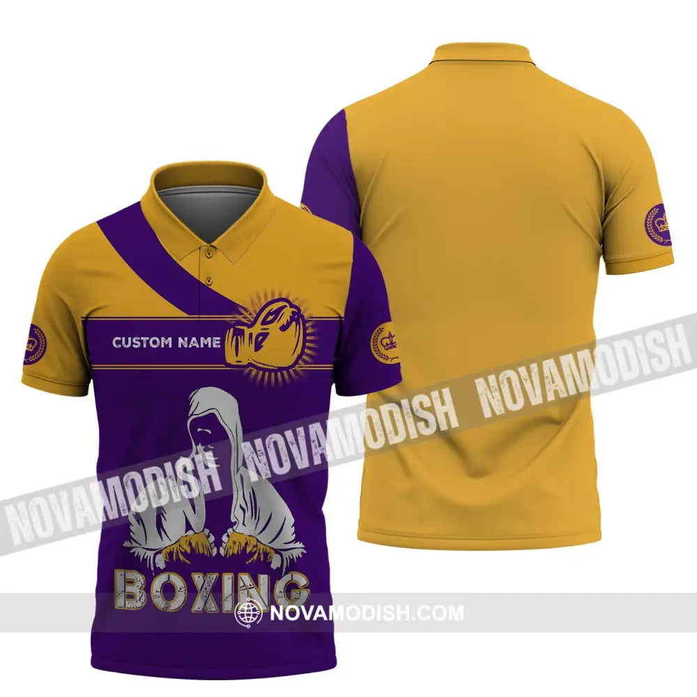 Unisex Shirt - Custom Name Boxing Shirt - Gift For Boxing Player Purple And Yellow Boxing Shirt Polo Shirt / S T-shirt