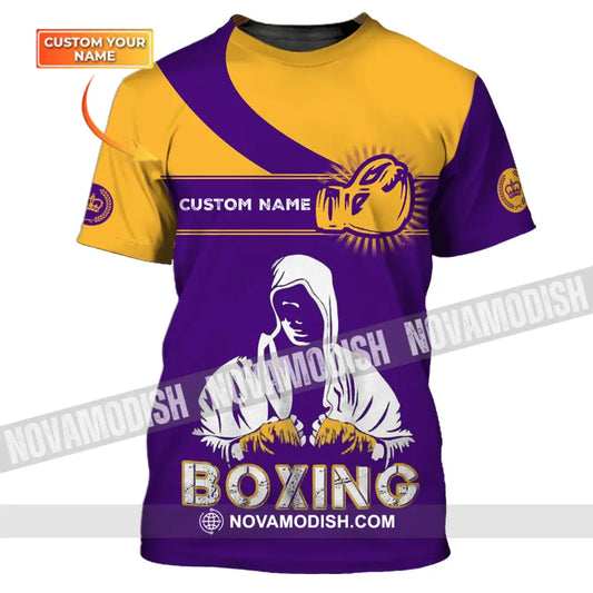 Unisex Shirt - Custom Name Boxing Shirt - Gift For Boxing Player Purple And Yellow Boxing Shirt T-shirt