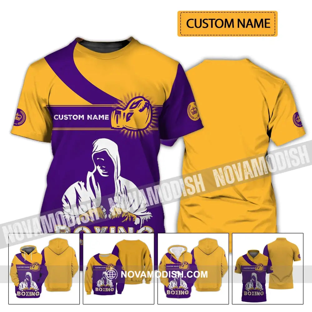 Unisex Shirt - Custom Name Boxing Shirt - Gift For Boxing Player Purple And Yellow Boxing Shirt T-shirt