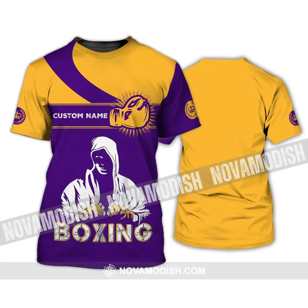 Unisex Shirt - Custom Name Boxing Shirt - Gift For Boxing Player Purple And Yellow Boxing Shirt T-Shirt / S T-shirt