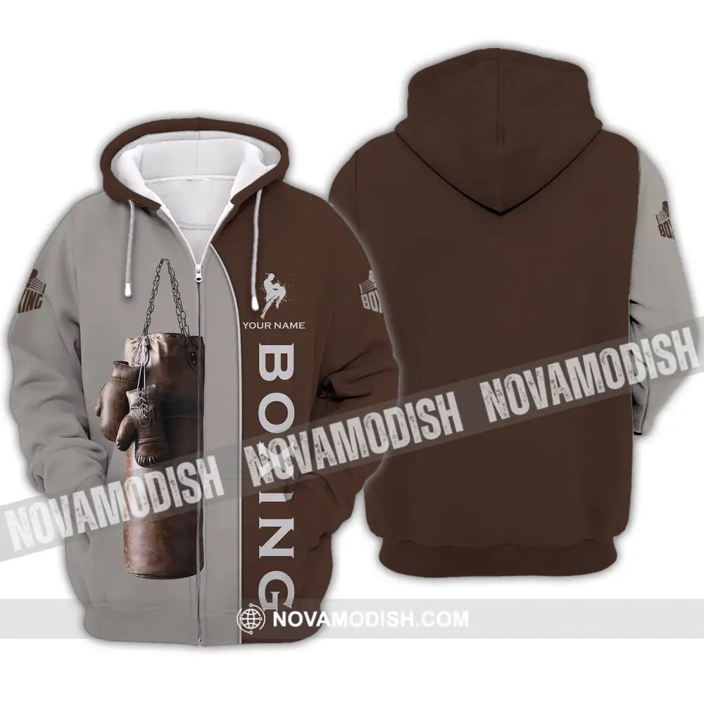 Unisex Shirt - Custom Name Boxing Shirt - Gift For Boxing Player Retro Love Boxing Gloves Zipper Hoodie / S T-shirt