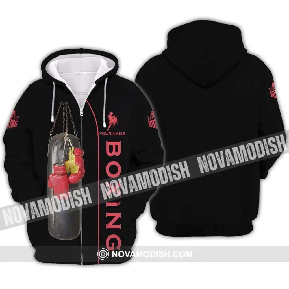 Unisex Shirt - Custom Name Boxing Shirt - Gift For Boxing Player Retro Love Kick Boxing Zipper Hoodie / S T-shirt