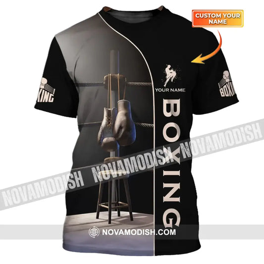 Unisex Shirt - Custom Name Boxing Shirt - Gift For Boxing Player Vintage Boxing Corner And Hung Up Gloves T-shirt