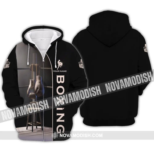 Unisex Shirt - Custom Name Boxing Shirt - Gift For Boxing Player Vintage Boxing Corner And Hung Up Gloves Zipper Hoodie