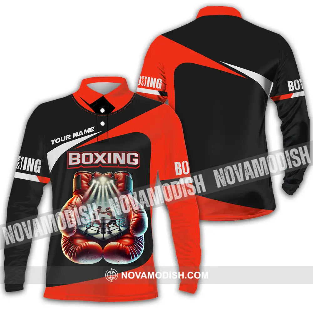 Unisex Shirt - Custom Name Boxing Shirt Boxing Gloves Long Sleeve Polo / S T-shirt