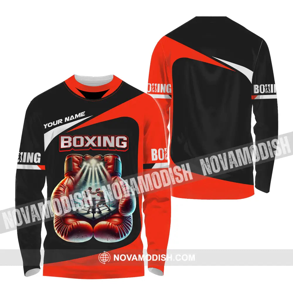 Unisex Shirt - Custom Name Boxing Shirt Boxing Gloves Long Sleeve Shirt / S T-shirt