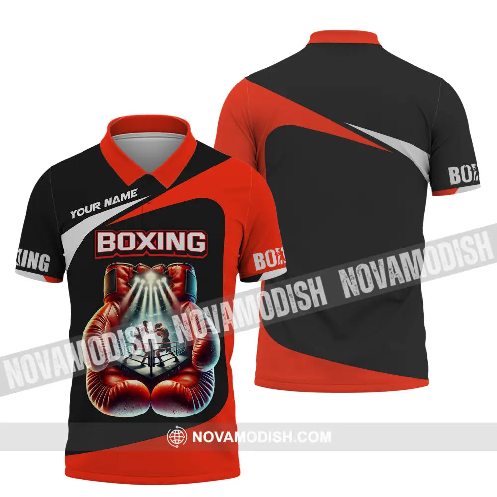 Unisex Shirt - Custom Name Boxing Shirt Boxing Gloves Polo Shirt / S T-shirt