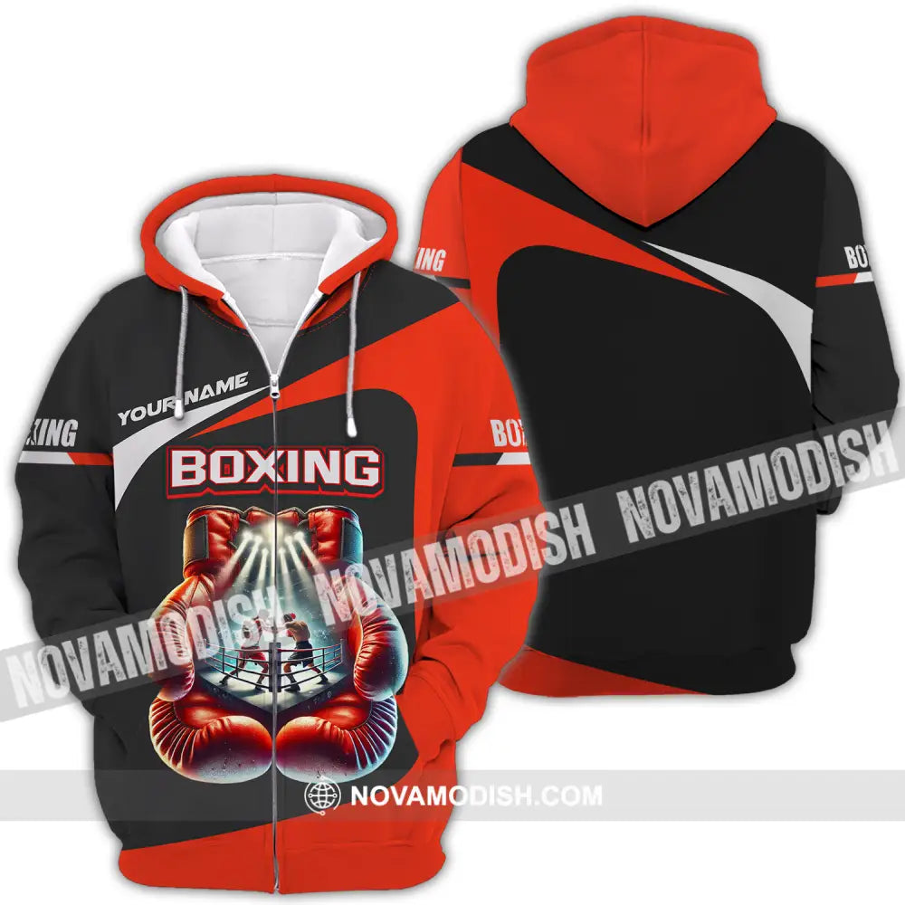 Unisex Shirt - Custom Name Boxing Shirt Boxing Gloves Zipper Hoodie / S T-shirt