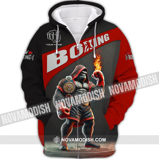 Unisex Shirt Custom Name Boxing Long Sleeve T-Shirt Zipper Hoodie / S T-Shirt