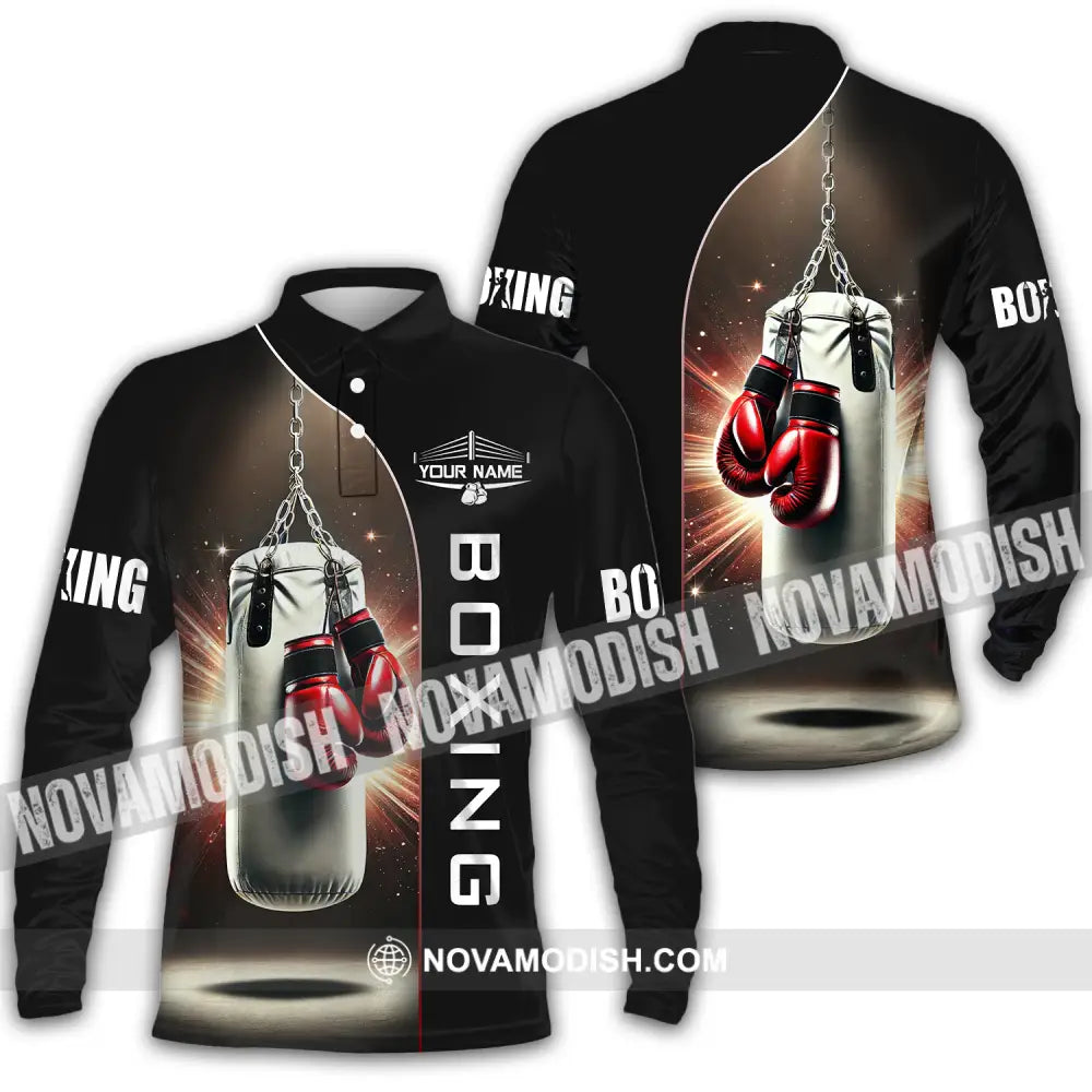 Unisex Shirt - Custom Name Boxing Lover Shirt Boxing Gloves Long Sleeve Polo / S T-shirt