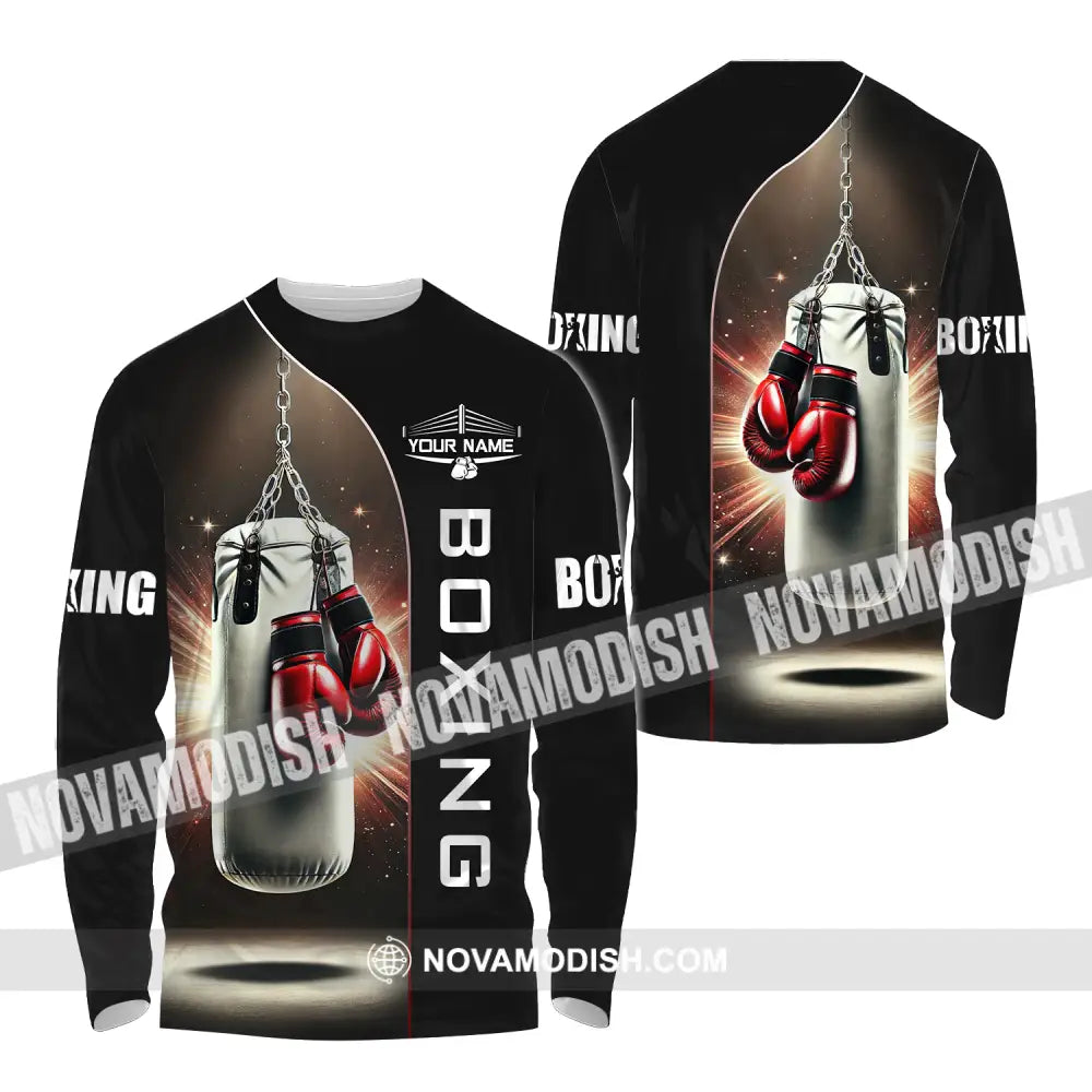Unisex Shirt - Custom Name Boxing Lover Shirt Boxing Gloves Long Sleeve Shirt / S T-shirt