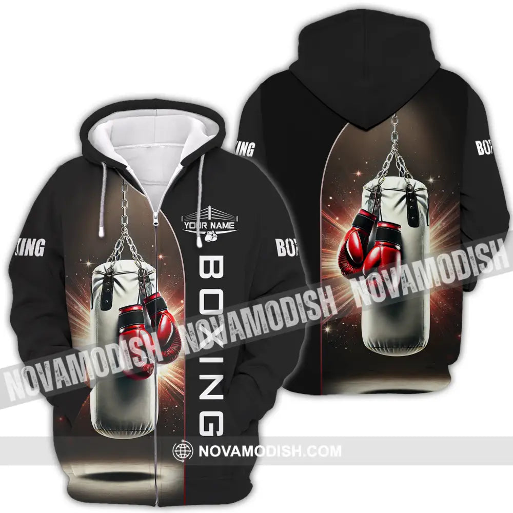 Unisex Shirt - Custom Name Boxing Lover Shirt Boxing Gloves Zipper Hoodie / S T-shirt