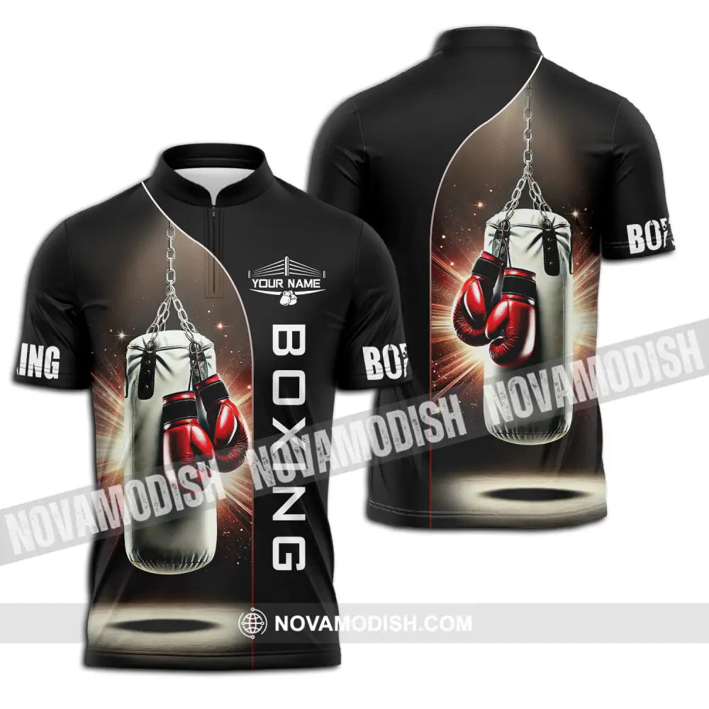 Unisex Shirt - Custom Name Boxing Lover Shirt Boxing Gloves Zipper Polo Shirt / S T-shirt