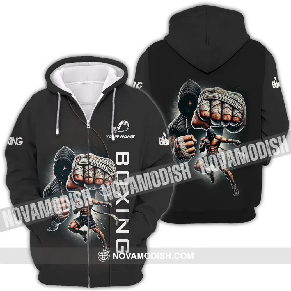 Unisex Shirt - Custom Name Boxing Lover Shirt Boxing King Zipper Hoodie / S T-shirt