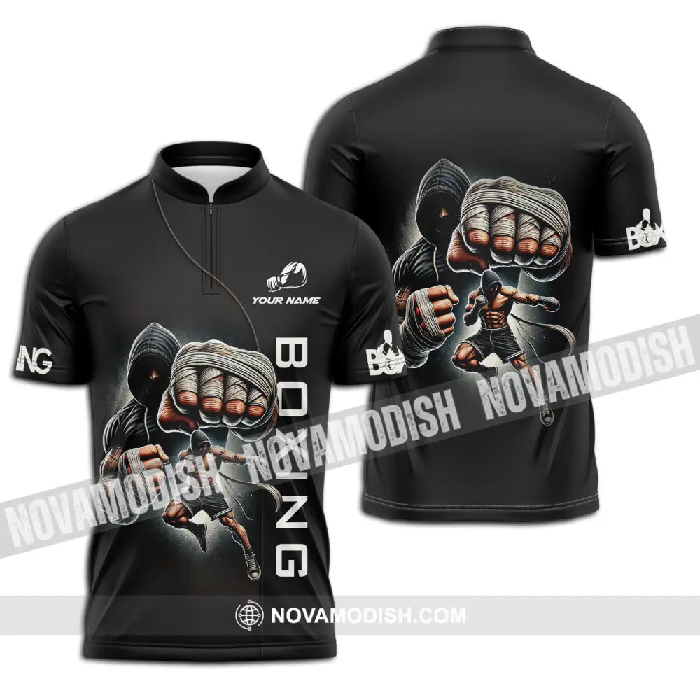Unisex Shirt - Custom Name Boxing Lover Shirt Boxing King Zipper Polo Shirt / S T-shirt