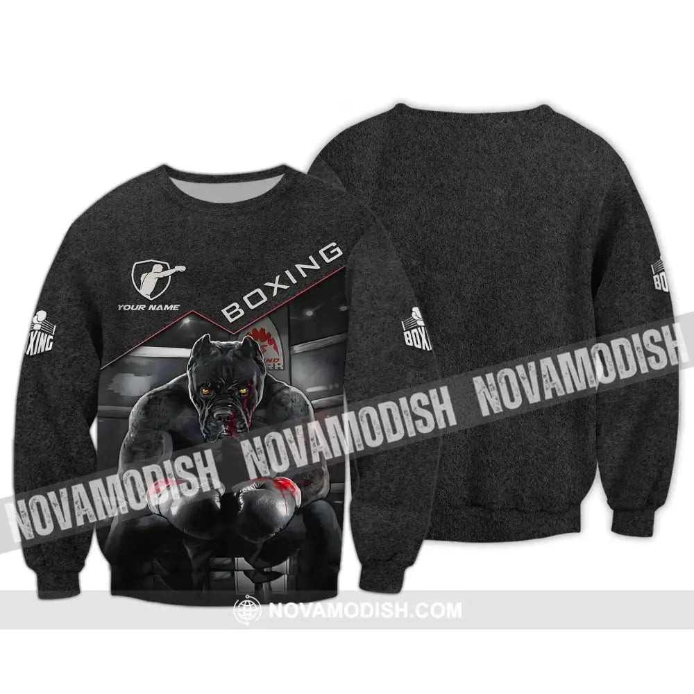 Unisex Shirt - Custom Name Boxing Pitbull Kick Boxing Lover Shirt Long Sleeve / S T-shirt