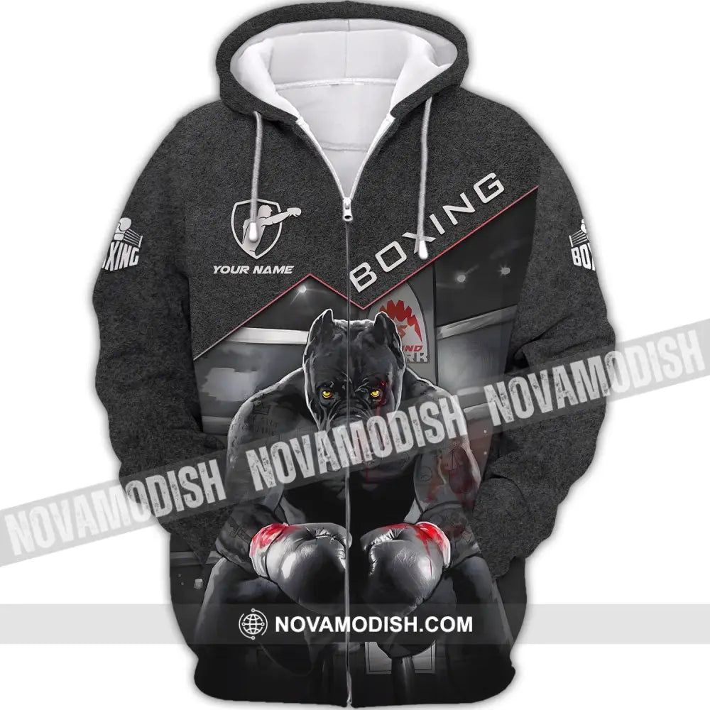 Unisex Shirt - Custom Name Boxing Pitbull Kick Boxing Lover Shirt Zipper Hoodie / S T-shirt