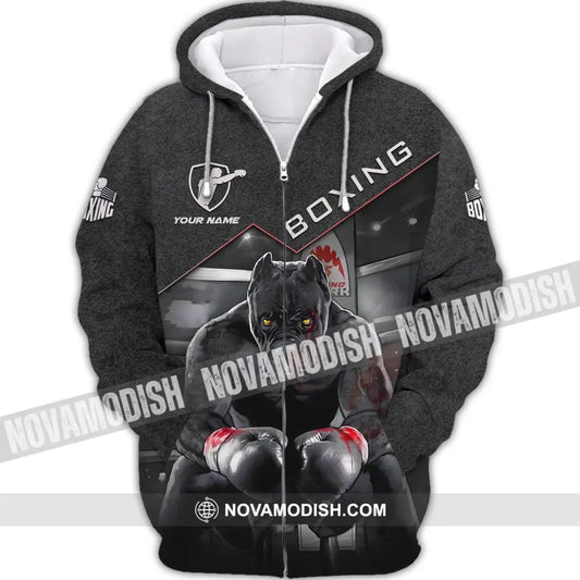 Unisex Shirt - Custom Name Boxing Pitbull Kick Boxing Lover Shirt Zipper Hoodie / S T-shirt