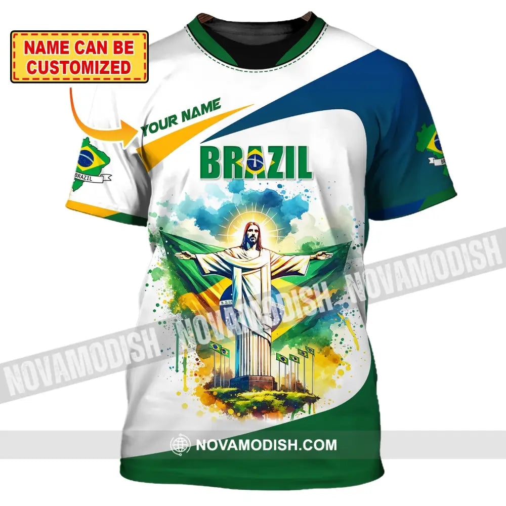 Unisex Shirt Custom Name Brazil Polo Long Sleeve Gift T-Shirt