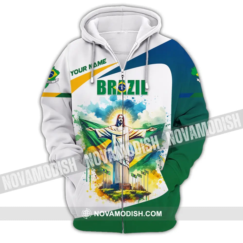 Unisex Shirt Custom Name Brazil Polo Long Sleeve Gift Zipper Hoodie / S T-Shirt