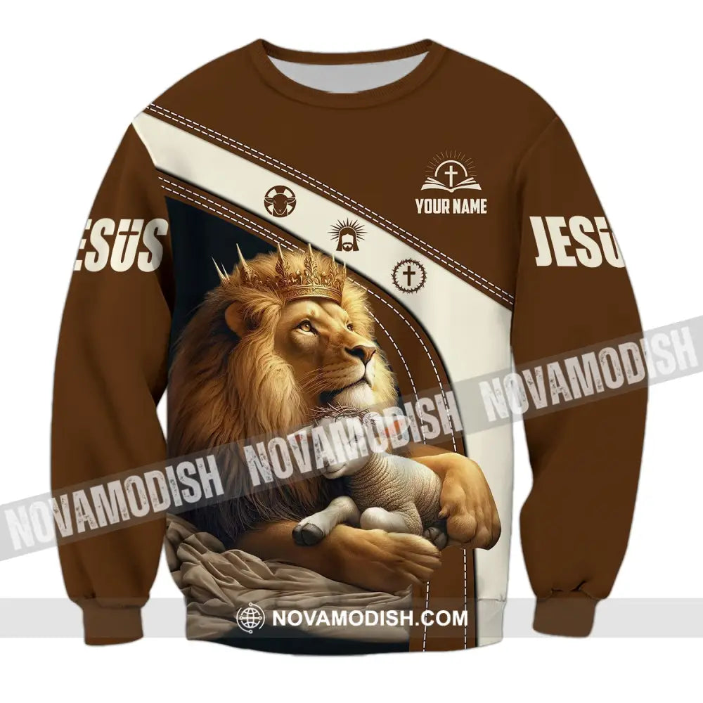 Unisex Shirt - Custom Name Brown Lion Long Sleeve / S T-Shirt