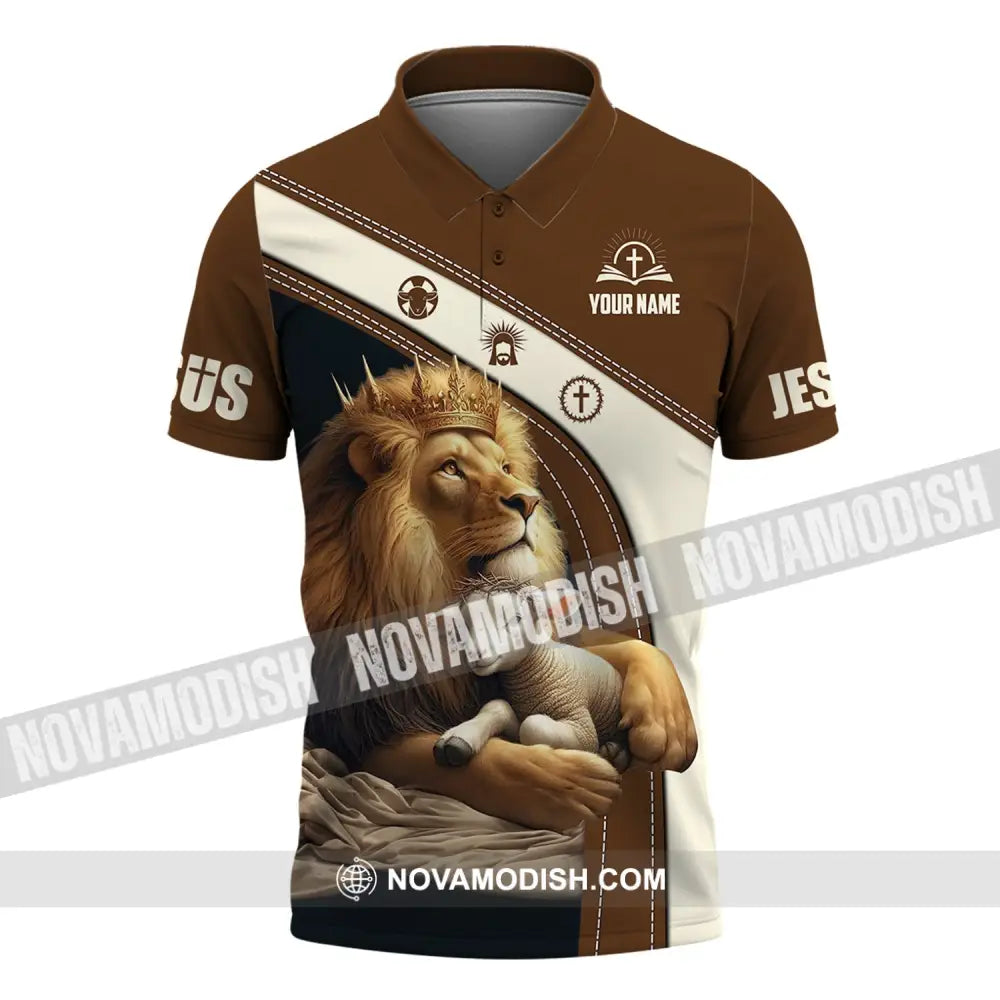 Unisex Shirt - Custom Name Brown Lion Polo / S T-Shirt