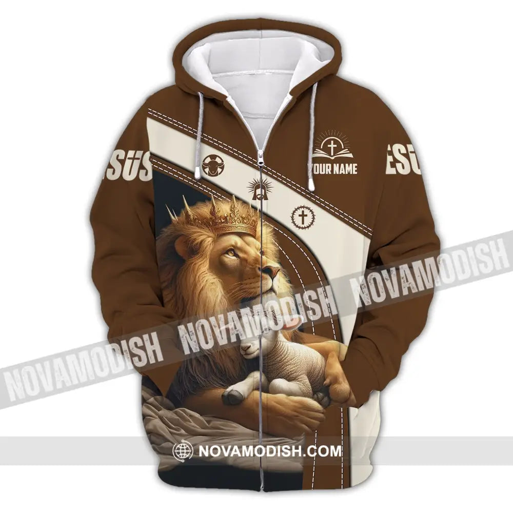 Unisex Shirt - Custom Name Brown Lion Zipper Hoodie / S T-Shirt