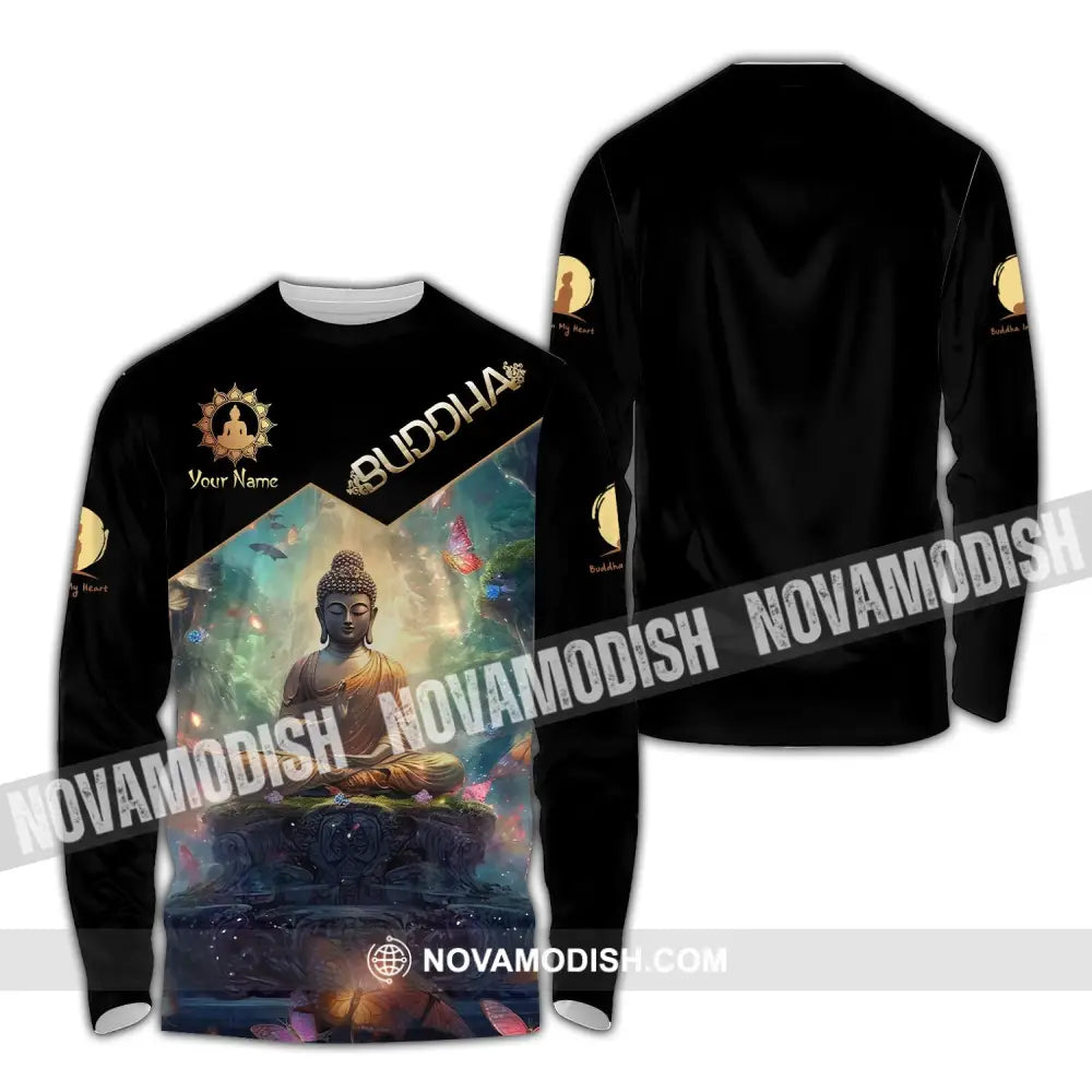 Unisex Shirt - Custom Name Buddha Believer Long Sleeve / S T-Shirt