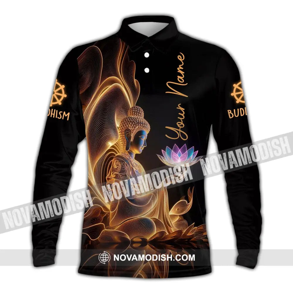 Unisex Shirt - Custom Name Buddha Long Sleeve Polo / S T-Shirt