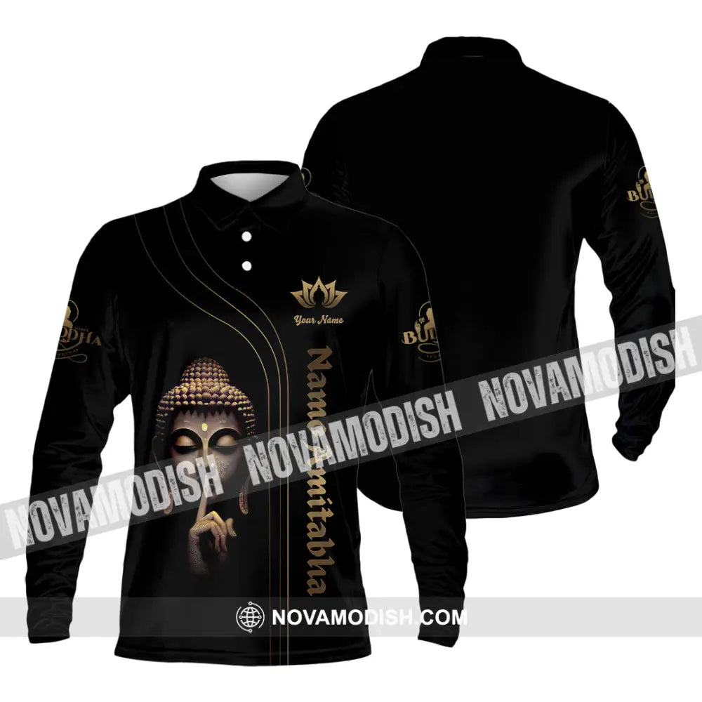 Unisex Shirt Custom Name Buddha Polo Long Sleeve Buddhist Gift / S T-Shirt