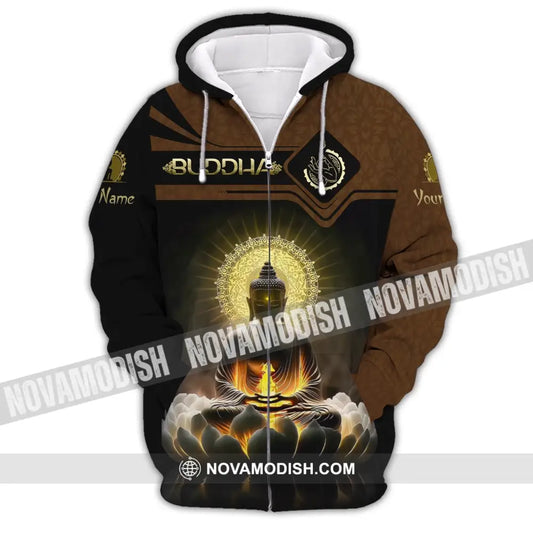 Unisex Shirt Custom Name Buddha Polo Long Sleeve T-Shirt Zipper Hoodie / S T-Shirt