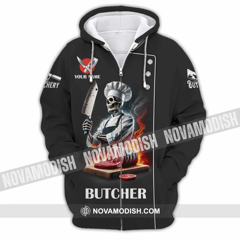 Unisex Shirt Custom Name Butcher Gift Zipper Hoodie / S T-Shirt