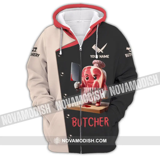 Unisex Shirt Custom Name Butcher Gift Zipper Hoodie / S T-Shirt